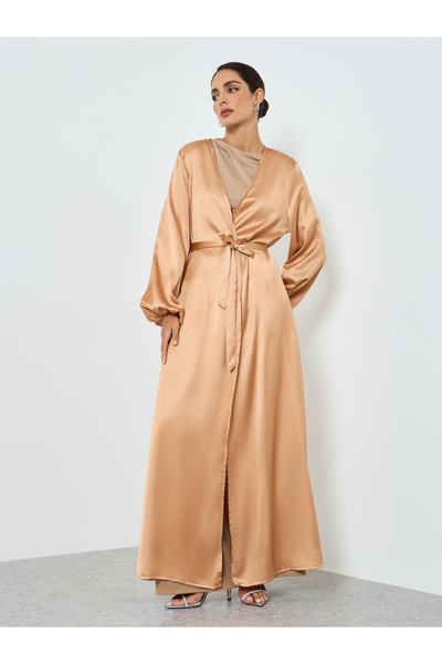 Take Two By Styli Women Bronze Solid Long Sleeve Stain Abaya
