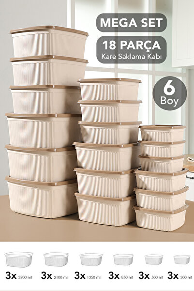 Meleni Home Set de 18 recipiente pătrate cu dungi - Organizator potrivit pent...