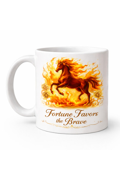 OEM Elegant mug with the Fire Horse, motivational message Fortune Favors the ...