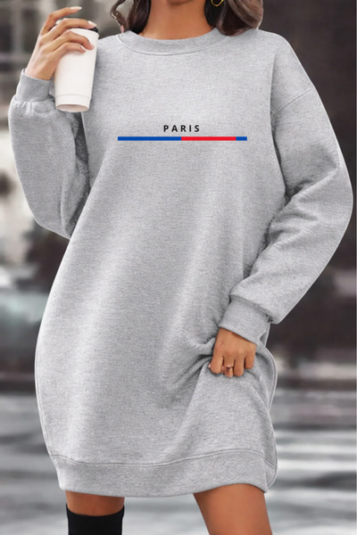 Pink Sky Unisex Printed Crew Neck Sweatshirt Dress