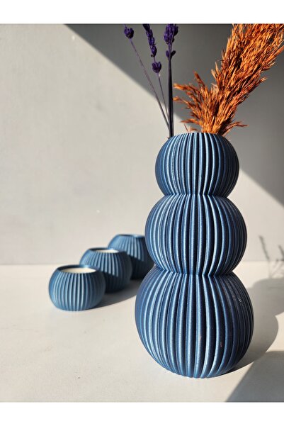 Baalaa Modern Ribbed 3-Piece Sphere Decorative Vase - Modern Scandinavian Sty...