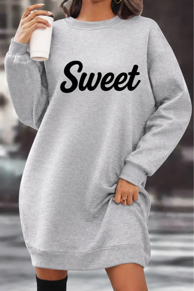 Pink Sky Unisex Printed Crew Neck Sweatshirt Dress