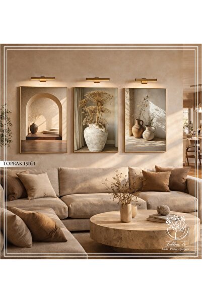 Tablomtr Toprak Işığı - Dijital Baskılı Gold Metal Çerçeveli Gerçek Camlı 3'l...