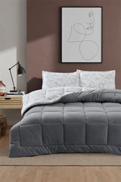 Bayev Comforter Gray Double Sleeping Set Reversible - Quilt+Fitted Sheet+Pill...