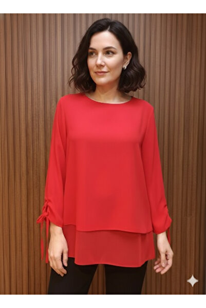 izmoda Kolu Biyeli Bağcıklı Şifon Büyük Beden Bluz(Beden Tablosundan Ölçüleri...