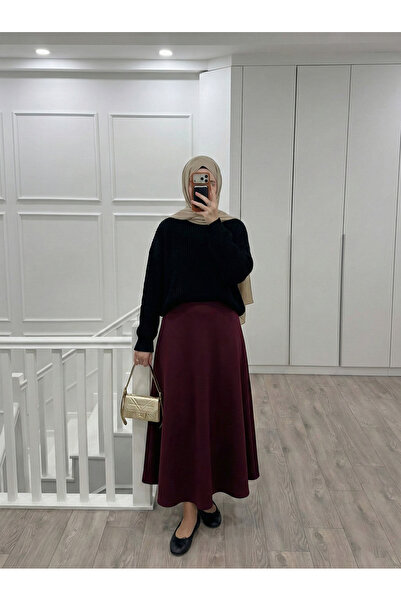 Foremia Scuba Verev Skirt-Burgundy