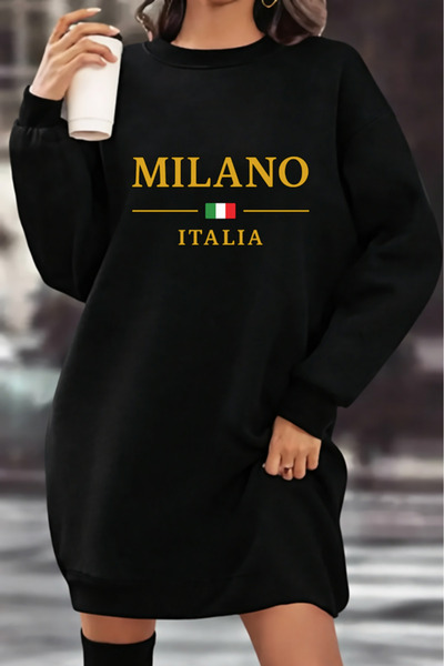 Pink Sky Unisex Printed Crew Neck Sweatshirt Dress