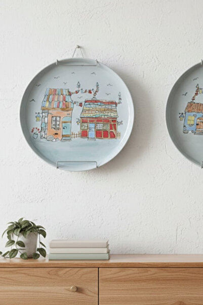 Tasarım Kasaba evleri desenli tabak