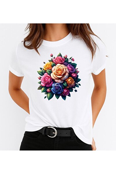 OEM Women's T-shirt 100% Cotton Color Flowers