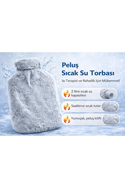 Bestchoice Sıcak Su Torbası Peluş Kılıflı 2 Litre Gri