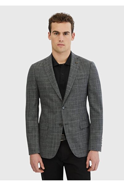 Ramsey Dark Gray Patterned Regular Fit Silk Blend Jacket