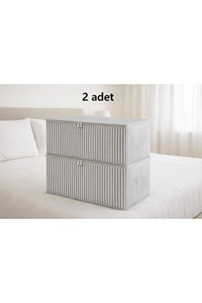 LİSYA HOME 2 Adet Gri Çizgili Çekyat ve Baza Altı Hurç - 45*40*30 - Yorgan, K...