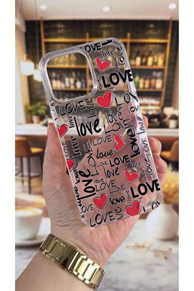 Vip Case iPhone 15 Pro Max Compatible Love Letter Pattern Transparent Shock-A...