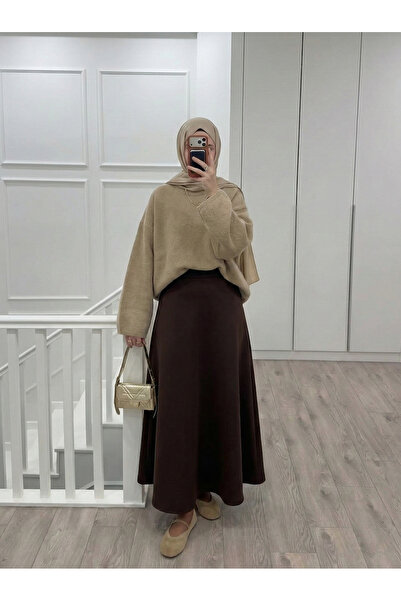 Foremia Scuba Verev Skirt-Brown