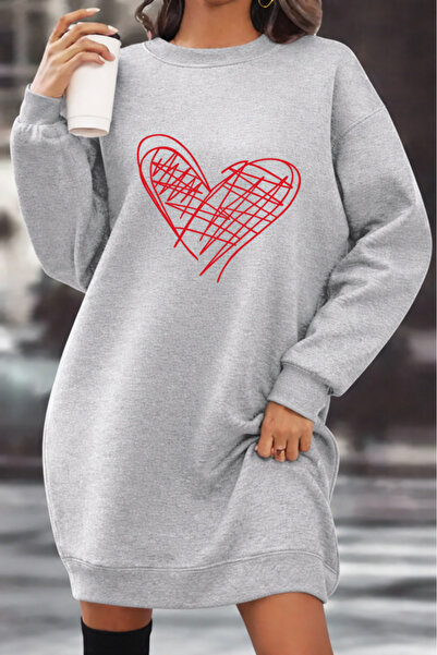 Pink Sky Unisex Printed Crew Neck Sweatshirt Dress