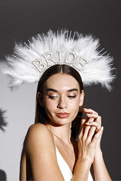 mostbeautifull Tüylü Beyaz İnci Bride Taç | Bekarlığa Veda & Gelin Saç Aksesuarı