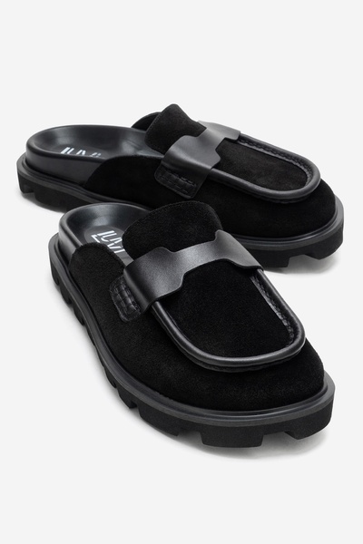 LuviShoes Vela Black Suede Genuine Leather Women's Slippers