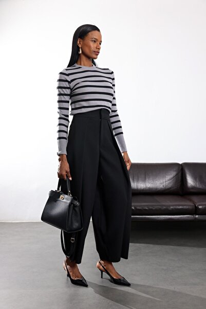 5in1Canpolat Black Wide Leg Fabric Trousers 17358