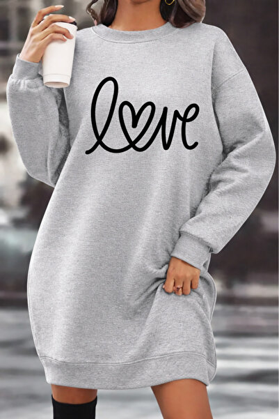 Pink Sky Unisex Printed Crew Neck Sweatshirt Dress