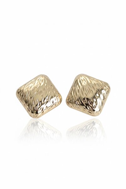 Joie Lüks Akseuar أقراط نسائية مربعة الشكل بلون ذهبي فولاذي