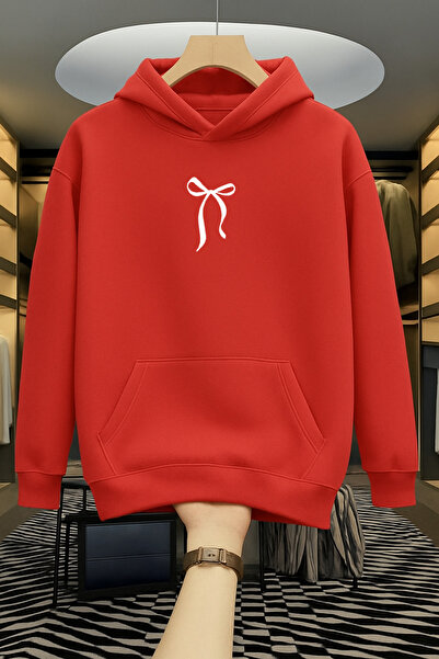 Revasser Kadın MİNİ KURDELE Renkli Özel Baskılı Pamuklu Oversize Kapüşonlu Sw...