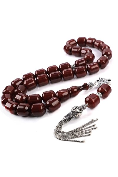 TESBİHCİBABA Vişne Renk Kurt Başlı Sıkma Kehribar Tesbih