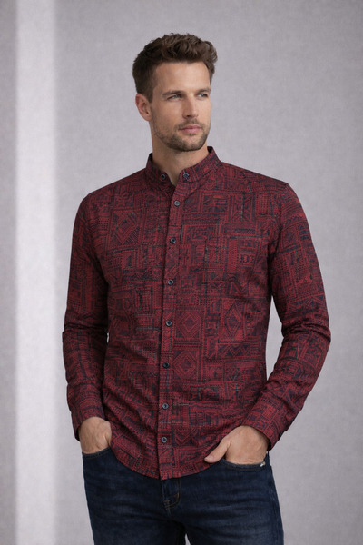 COLVIS MAN Slim Fit Dar Kalıp Hakim Yaka Likra Çıt Çıtlı Erkek Gömlek