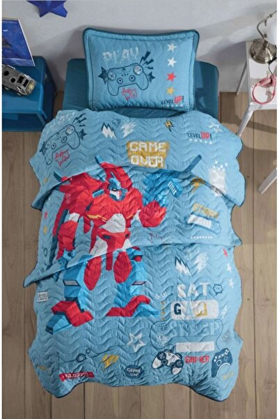 Ethab Ticaret غطاء سرير فردي Game Over v1 أزرق