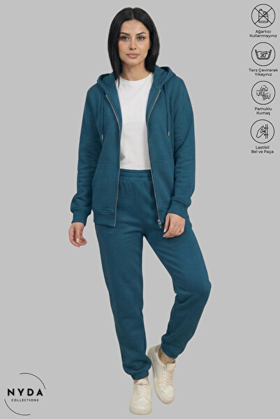 Nyda Collections Women Fleece-Lined Oversized Cotton Hooded Jacket and Elasti...