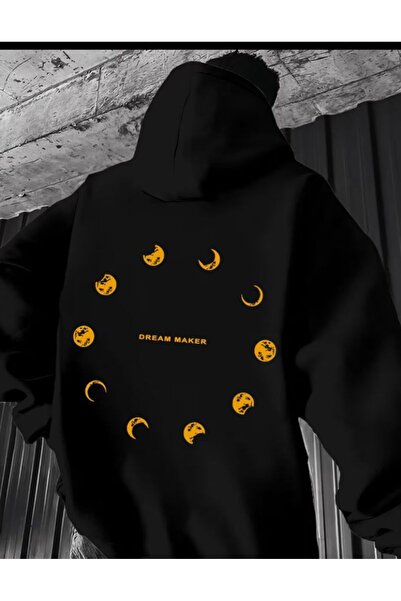 Revasser Unisex Kadın/Erkek MOONS Renkli Özel Baskılı Pamuklu Oversize Kapüşo...
