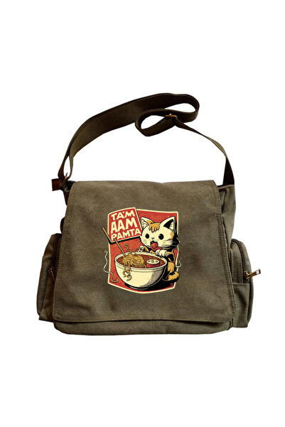 Toum Korea Cat's Printed Unisex Green Messenger Bag