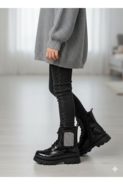 BORNAY Cizme negre pentru fete, rezistente la frig și apă, cu blană la interi...