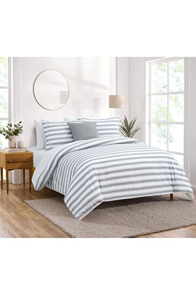 Orange Bed & Bath COMFORTER LIGHT GRAY STRIPE | 5-Piece Double Duvet Set