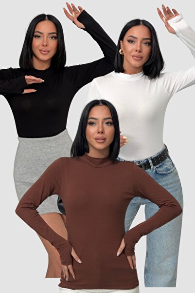 Lunamiratto Women's Black and White Bitter Brown 3-Piece Finger Detail Body B...