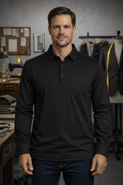 YAKAMEL تي شيرت رجالي من القماش الفاخر ذو ياقة وأكمام طويلة