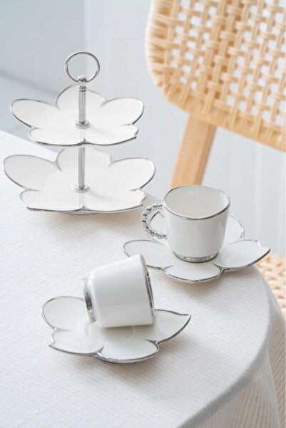ACAR Joyce Silver 2-Person Mini Cake and Coffee Cup Set with Stand Kai-07648