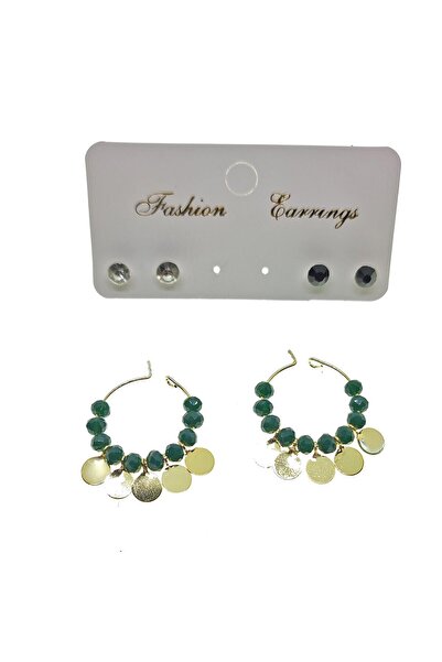 NKIE JEWELS Gold Color Green Beads Round Sequin Stylish Dangle Handcrafted Co...