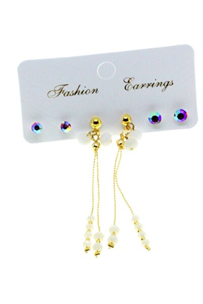 NKIE JEWELS Gold Color Combination White Bead Earrings - 2818