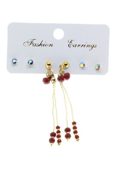 NKIE JEWELS Gold Color Combination Red Bead Earrings - 2819