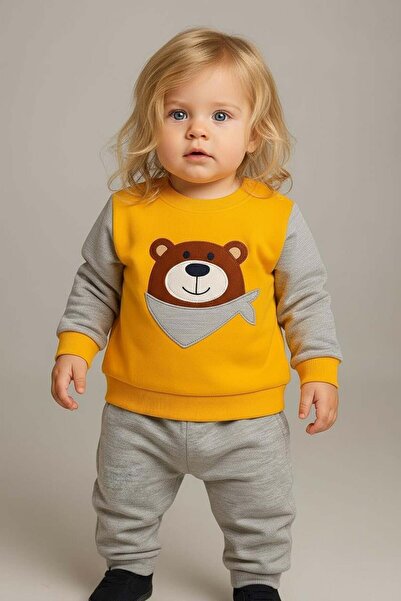 Bebelul 100% Cotton T-shirt and Pants Set with Gules Teddy Bear - Yellow