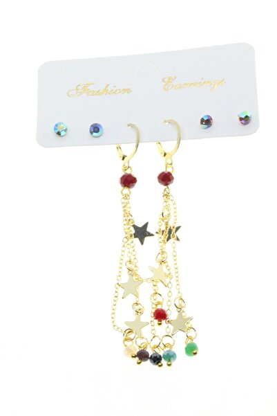 NKIE JEWELS Gold Color Star Tassel Combination Assortment Bead Earrings - 2834