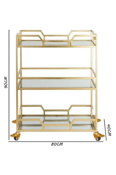 Generic OneDcor 3-Tier Metal Bar Cart with Tempered Glass Shelves - Versatile Serving Trolley