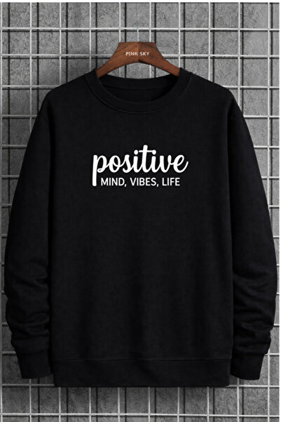 Pink Sky Unisex Baskılı Bisiklet Yaka Sweatshirt Oversize Pamuklu Günlük Rahat