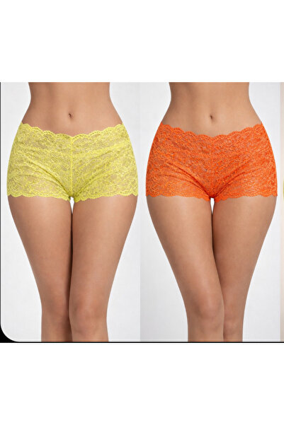Reyrush Kadın Dantel şhort rahat kalıp Sarı Turuncu Renk