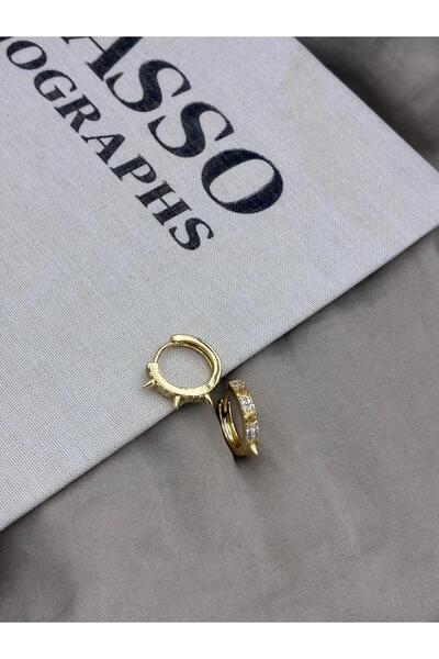 Hedef Bijuteri Gold Color Zircon Stone Thorn Detailed Hoop Earrings Cm92