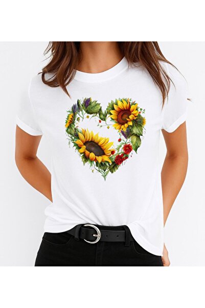 OEM Tricou de damă din bumbac 100% cu imprimeu de inimă și flori