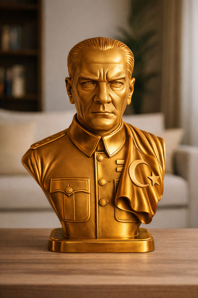 OEM Parlak Bronz Gazi Mustafa Kemal Atatürk Büstü | Dekoratif Masaüstü & Ofis...