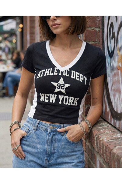 BUWOM تي شيرت نسائي من القطن الممشط New York 92 مطبوع