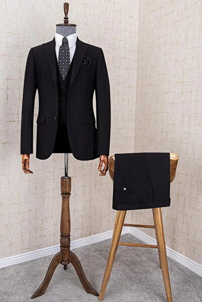 Ayber Men's Collection بدلة رياضية رجالية ضيقة ذات صدرية_أسود