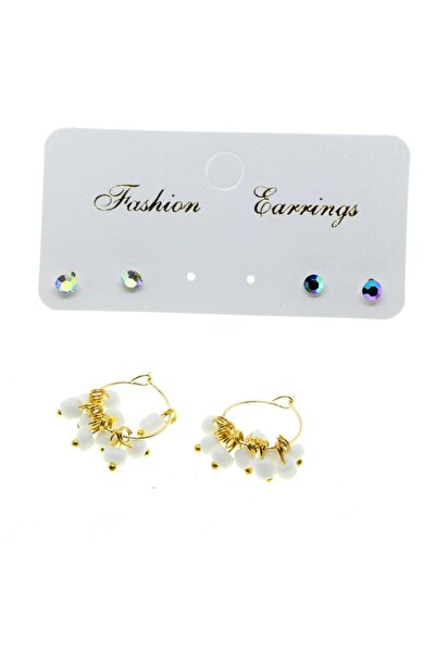 NKIE JEWELS Gold Color Round Plain Combination White Bead Earrings - 2860